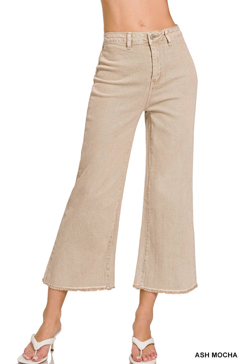 Acid Washed High Waist Frayed Hem Straight Pants