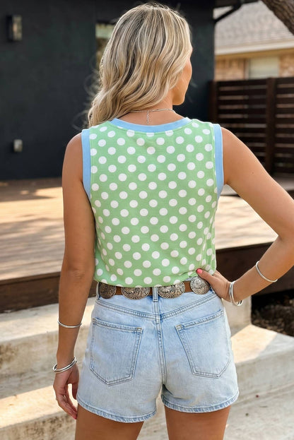 Polka Dot Contrast Trim Round Neck Loose Tank Top