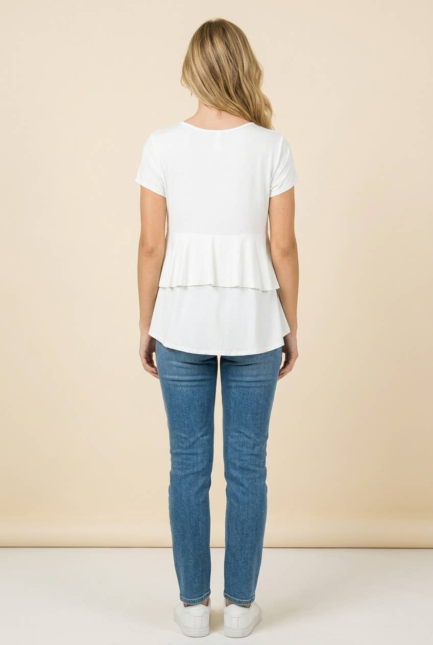 SHORT SLEEVE TOP WITH BACK RUFFLE