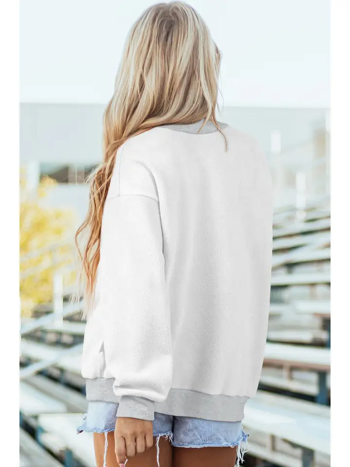 LDC FAITH Print Mock Neck Long Sleeve Pullover Sweatshirt: Light Grey / L