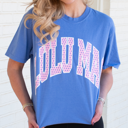 LULU MAC Polka Dot Blue Comfort Colors Tee
