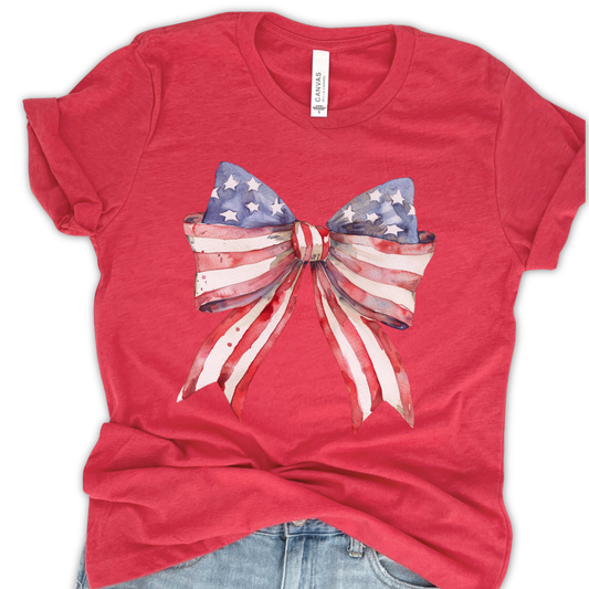 American Flag Women's Graphic T-Shirt | Patriotic Bow