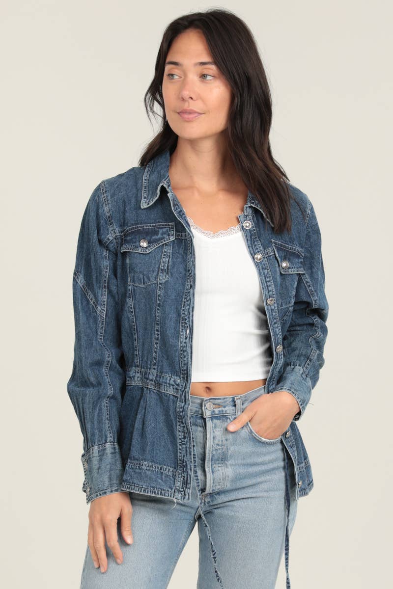 DENIM RUFFLE PEPLUM JACKET