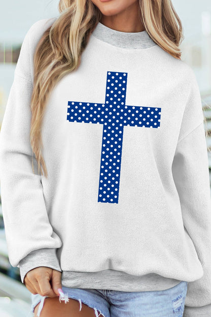 Polka Dot FAITH Print Mock Neck Sweatshirt
