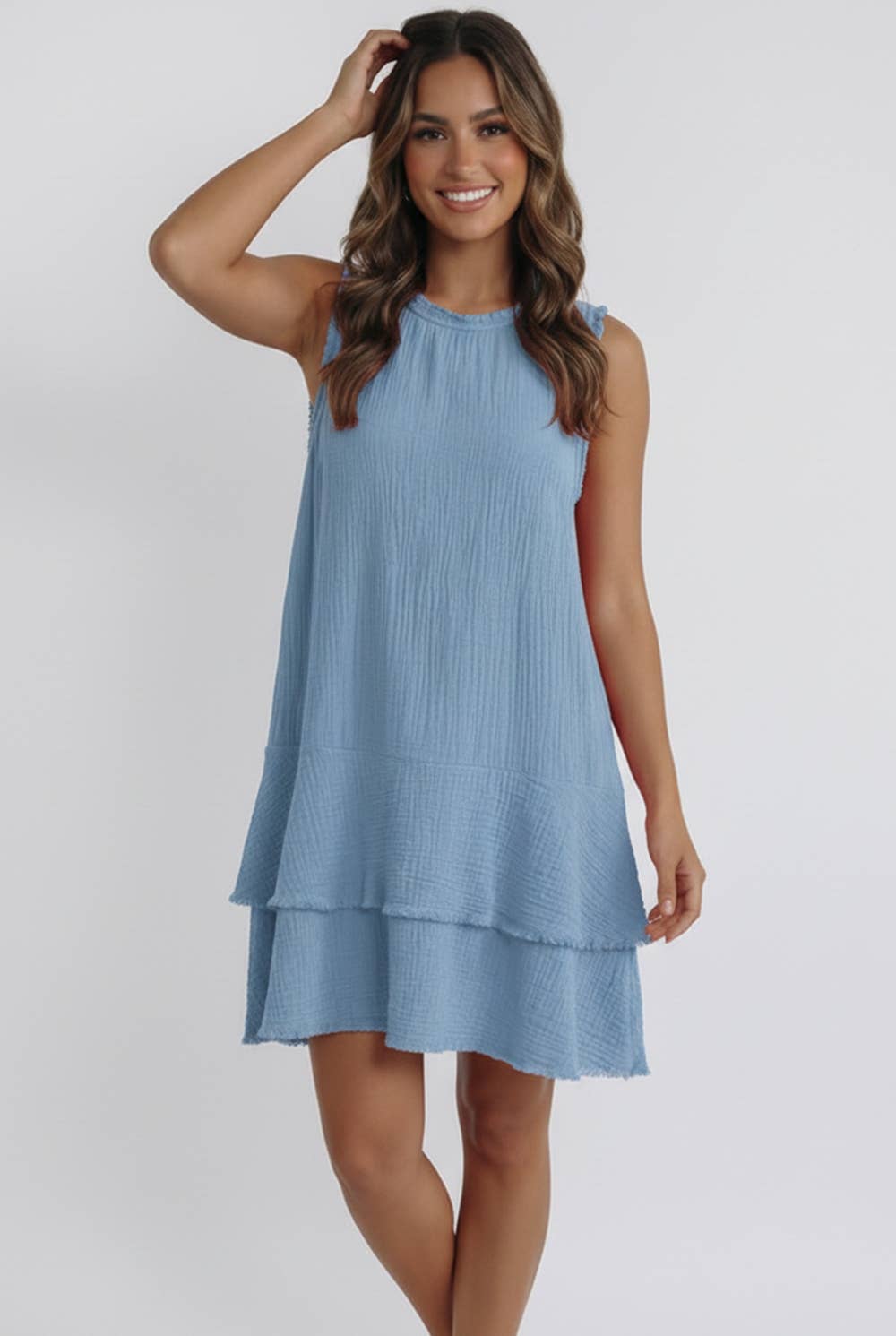 ROUND NECK COTTON DRESS WITH SIDE POCKETS
