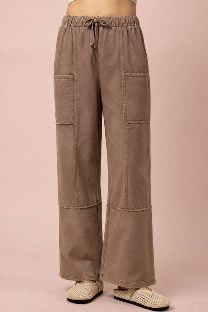 Mocha Mineral Washed Wide Leg Pants