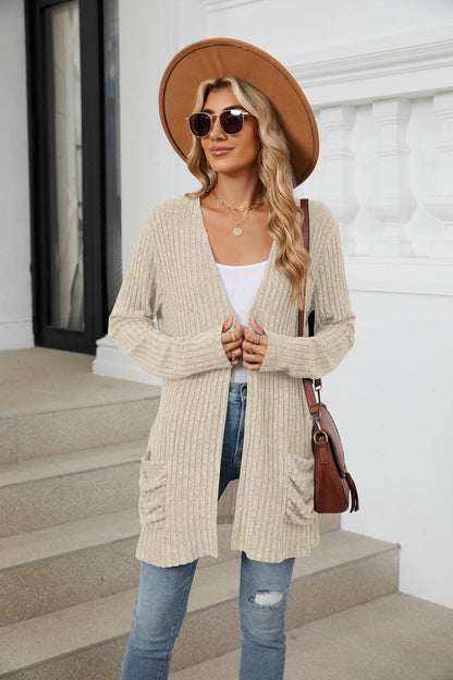 Apricot Pocket Cardigan Sweater