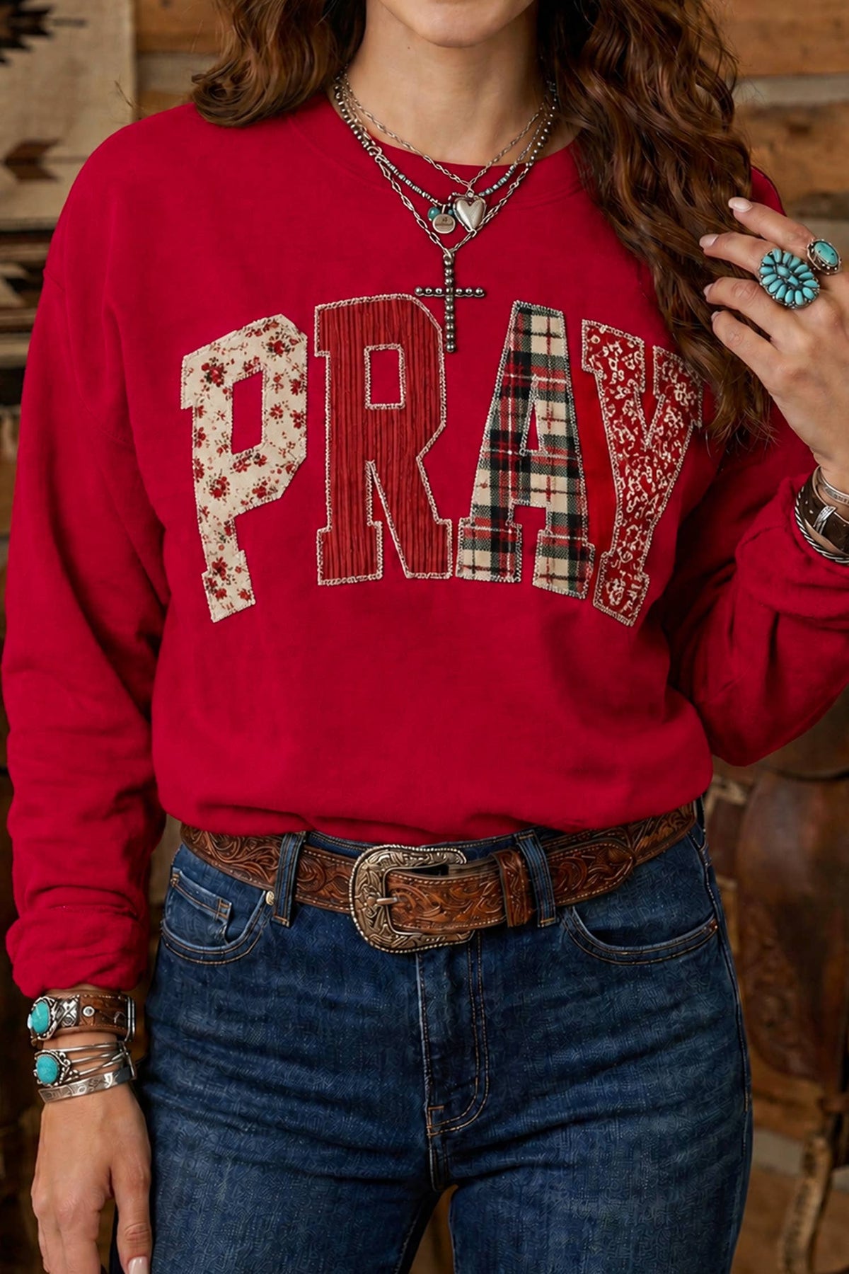 Red PRAY Embroidered Sweatshirt