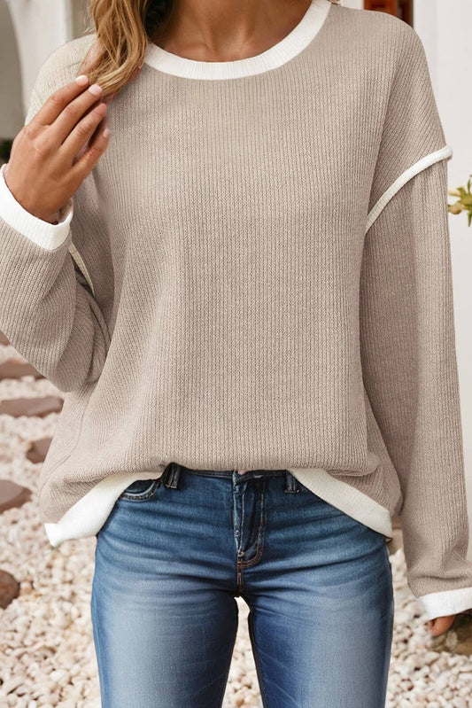 Contrast Color Trim Drop Shoulder Loose Top