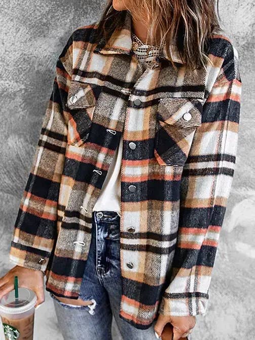 Orange Blue Plaid Shacket