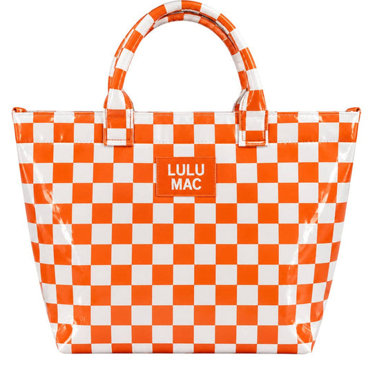 LULU MAC TOTE BAG TN ORANGE/WHITE CHECKERED