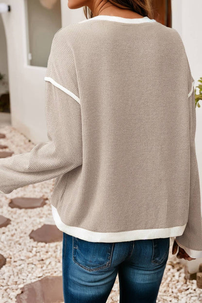 Contrast Color Trim Drop Shoulder Loose Top