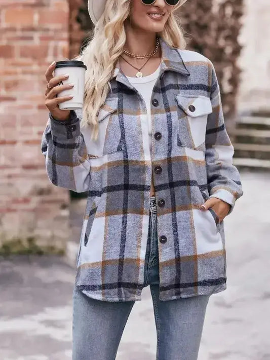 Gray Blue Plaid Shacket
