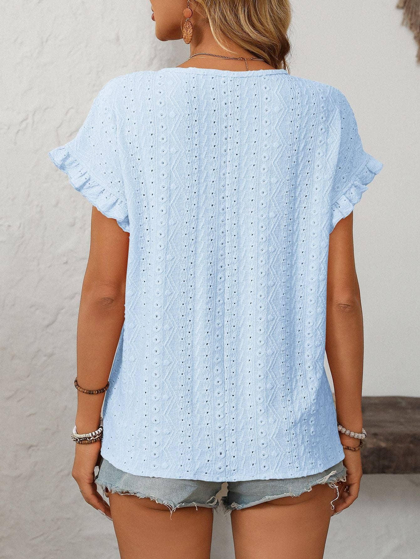 Sweet Short-Sleeve Hollow-Out Top
