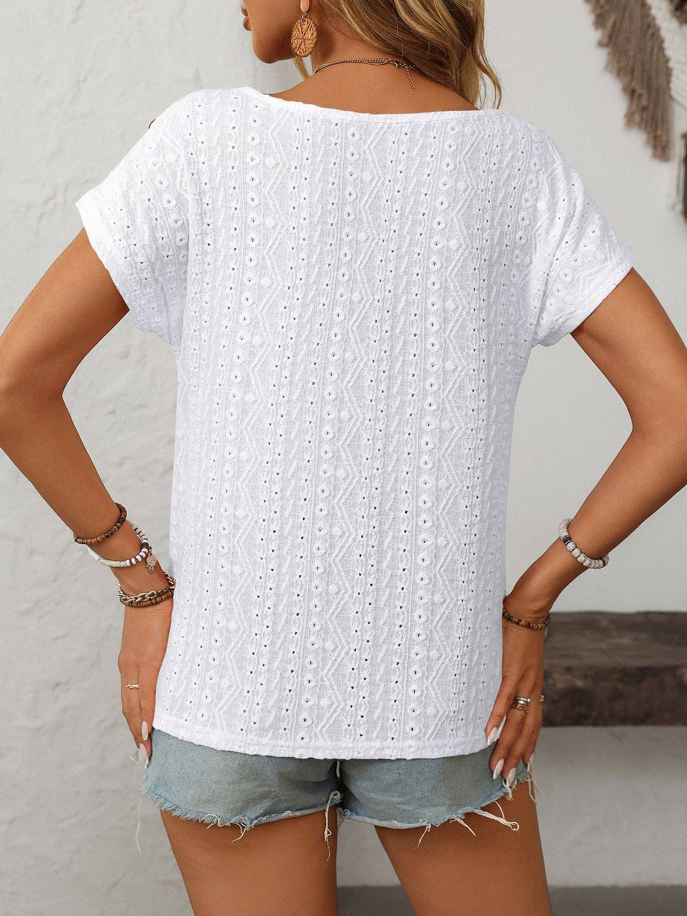 Button Short-sleeved Cut-out Top