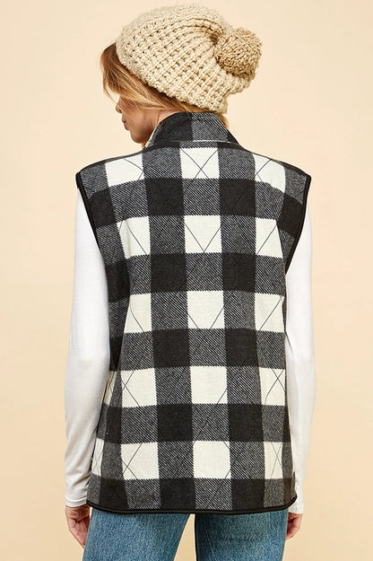 Reversible Plaid Zip Up Pocket Vest