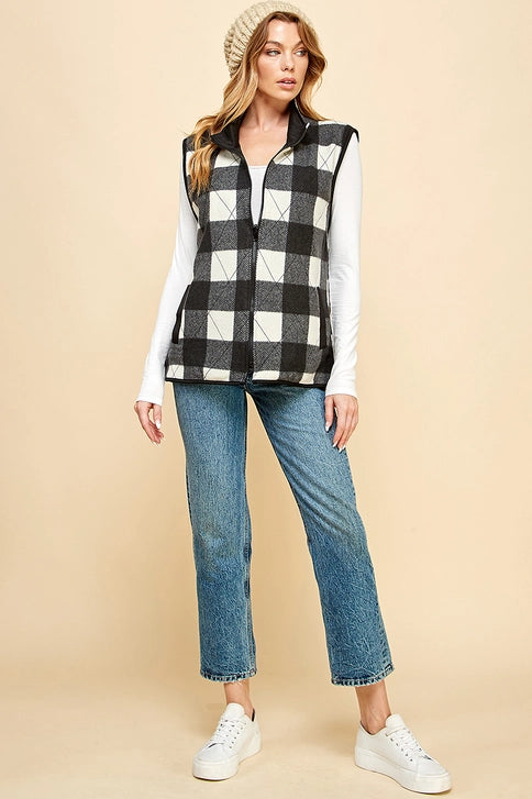 Reversible Plaid Zip Up Pocket Vest