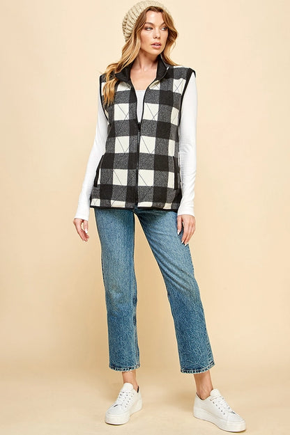 Reversible Plaid Zip Up Pocket Vest
