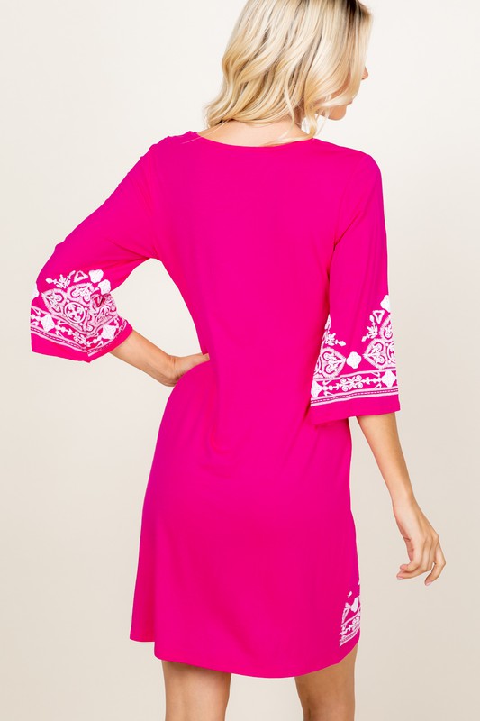 Damask Print Dress -Pink