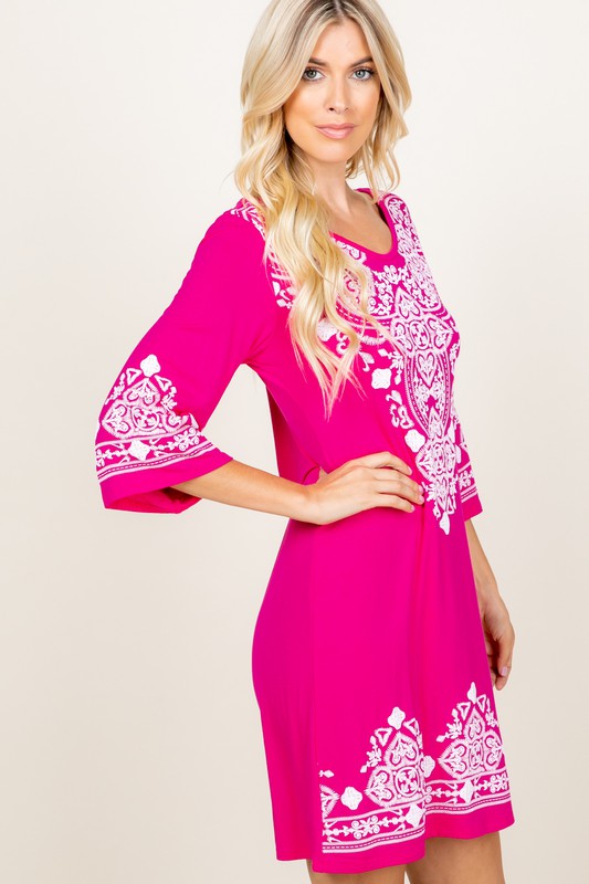 Damask Print Dress -Pink