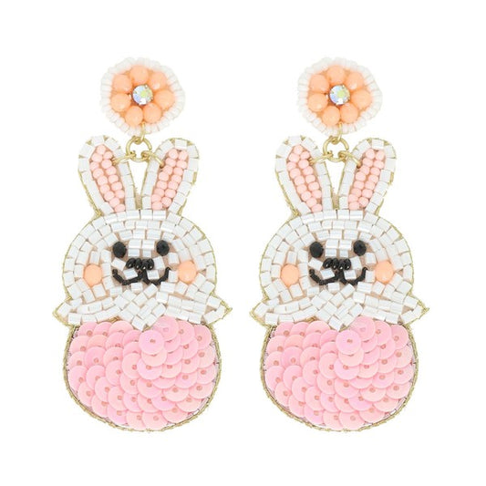 EASTER EGG RABBIT BEADED JEWELED EARRINGS