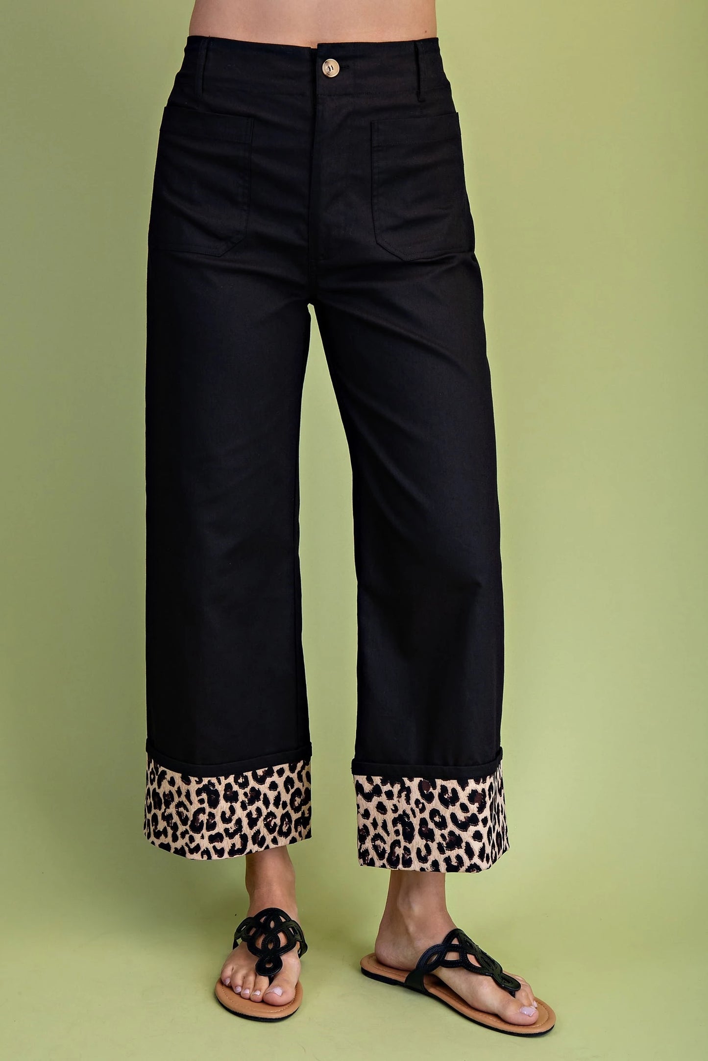 GIGIO Leopard Cuffed Black Pants