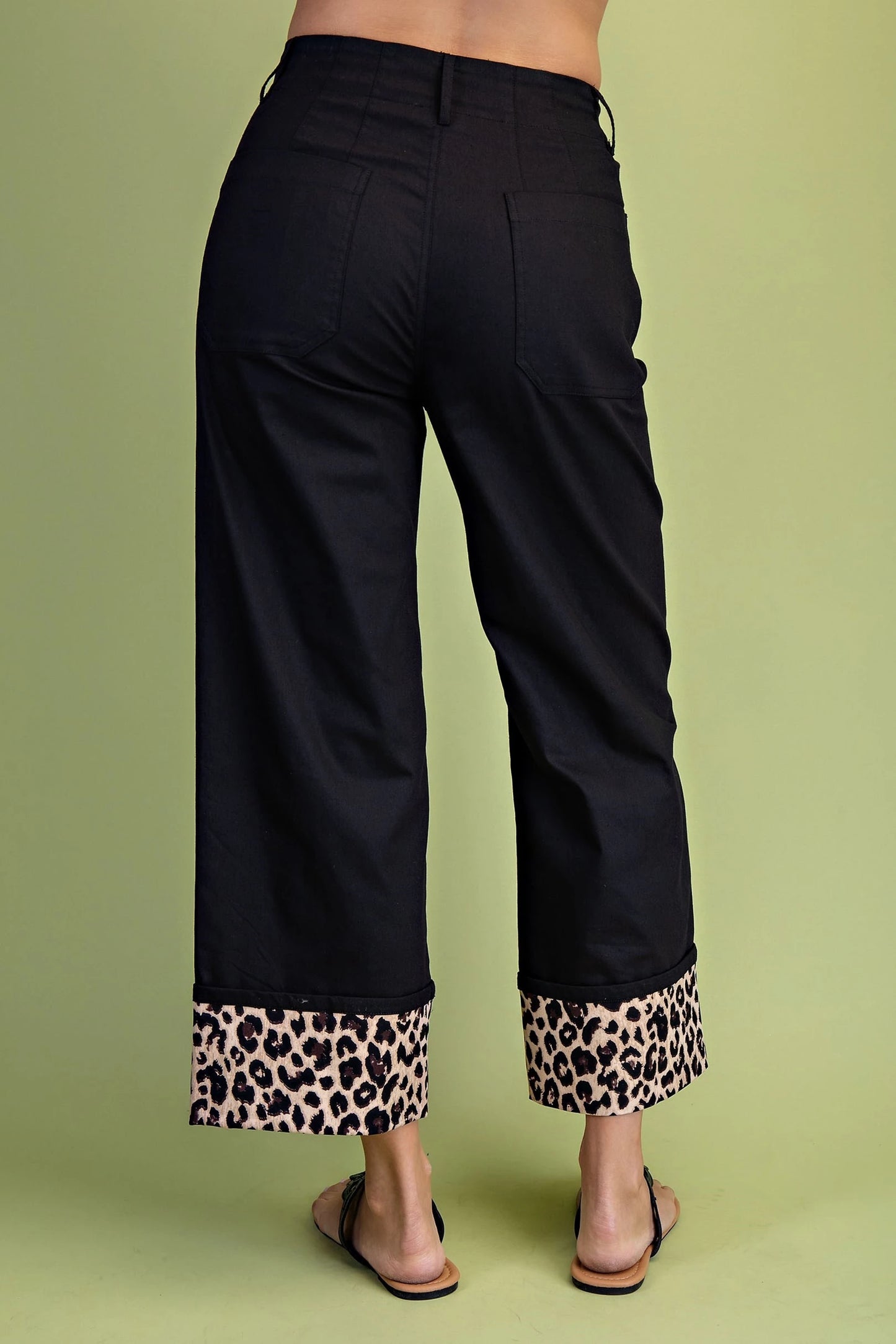 GIGIO Leopard Cuffed Black Pants