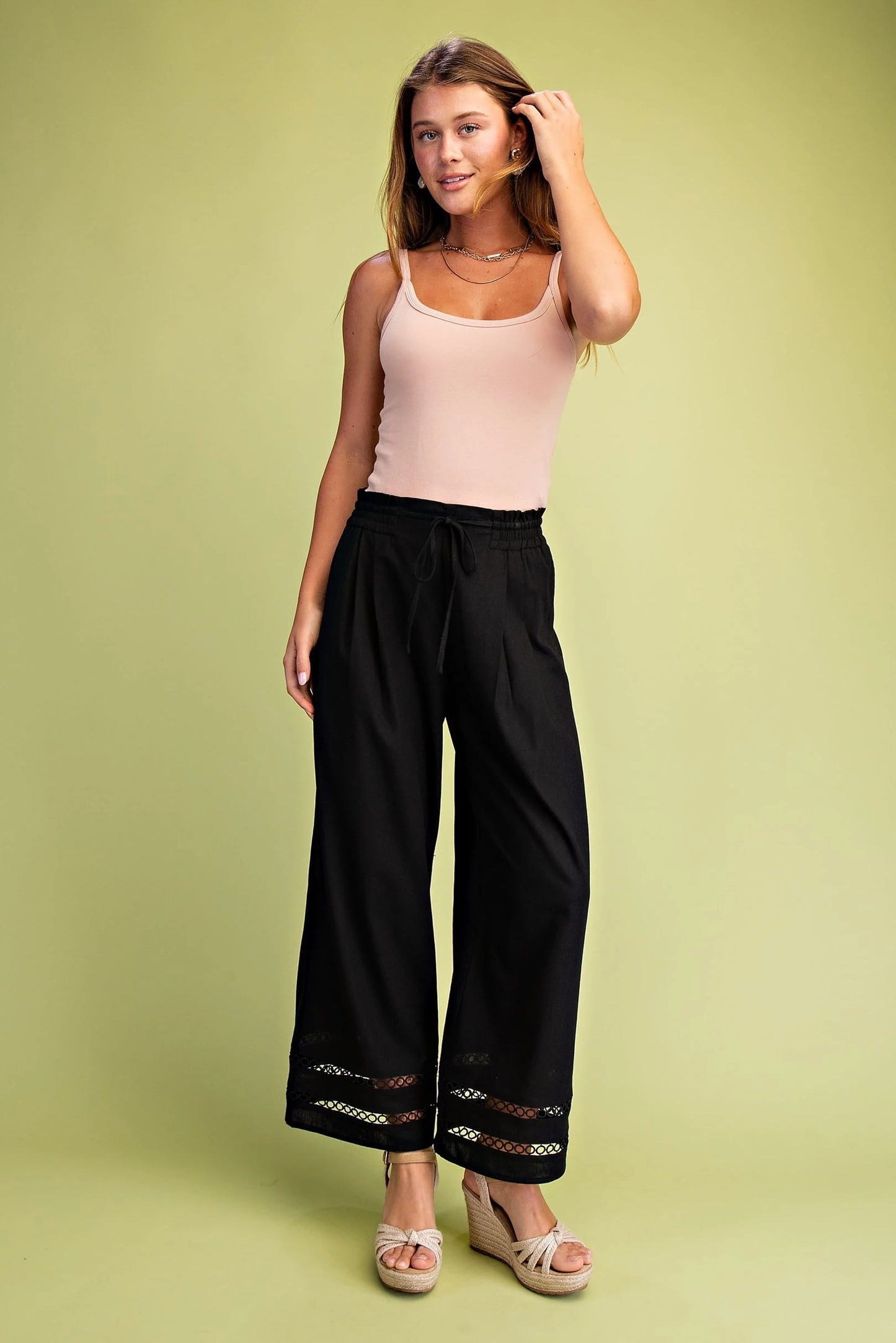 Linen Relaxed Fit Pants with Decorative Trim Details