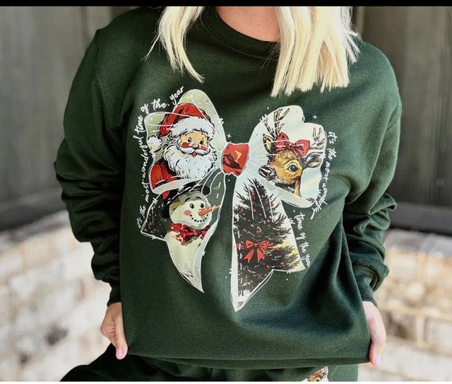 Green Vintage Bow Christmas Sweatshirt
