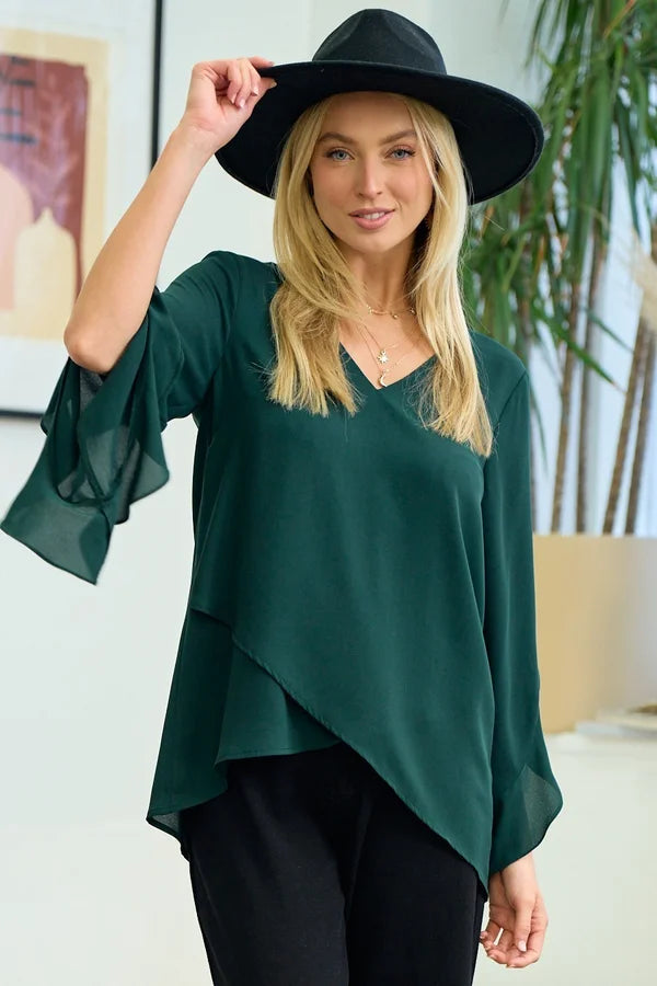 V-NECK RUFFLE TOP