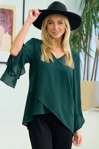V-NECK RUFFLE TOP
