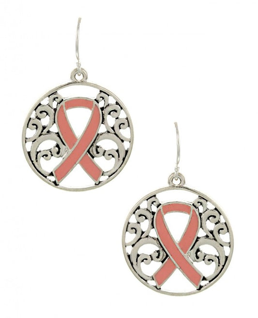 Pink Ribbon Filigree Earrings