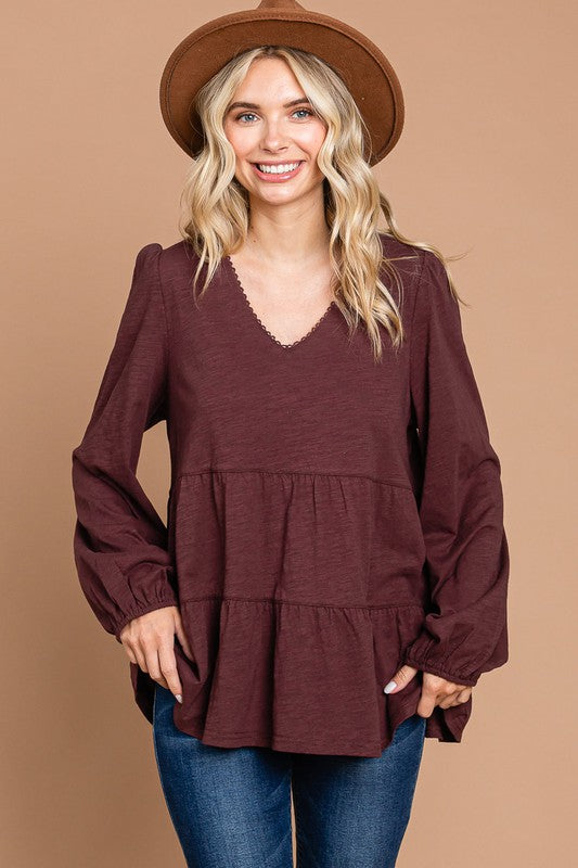 Washed Cotton Slub Tired Top