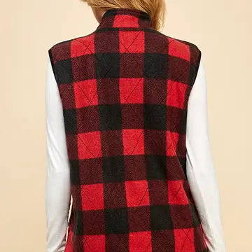 Reversible Plaid Zip Up Pocket Vest