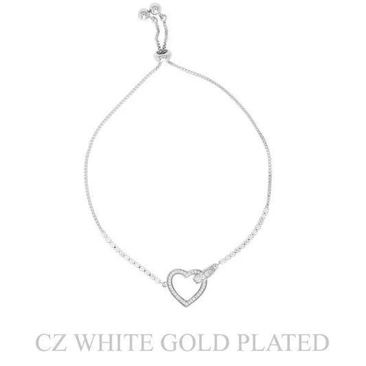 Silver OPEN HEART PULL-CORD BRACELET