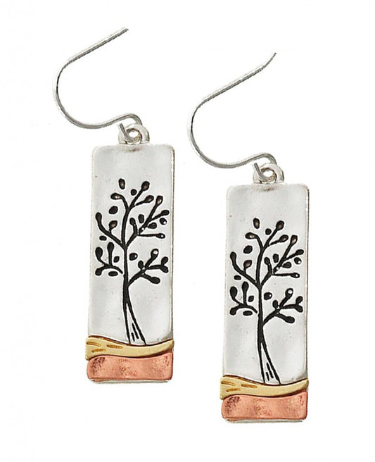 Tree design mixed metal earring