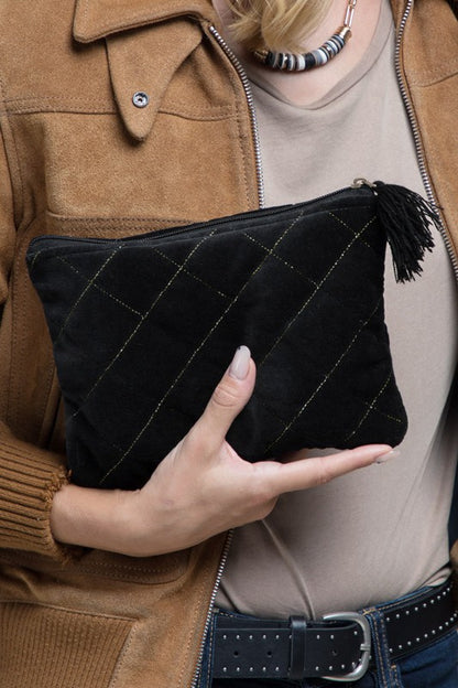 Velvet Metallic Quilted Pouch