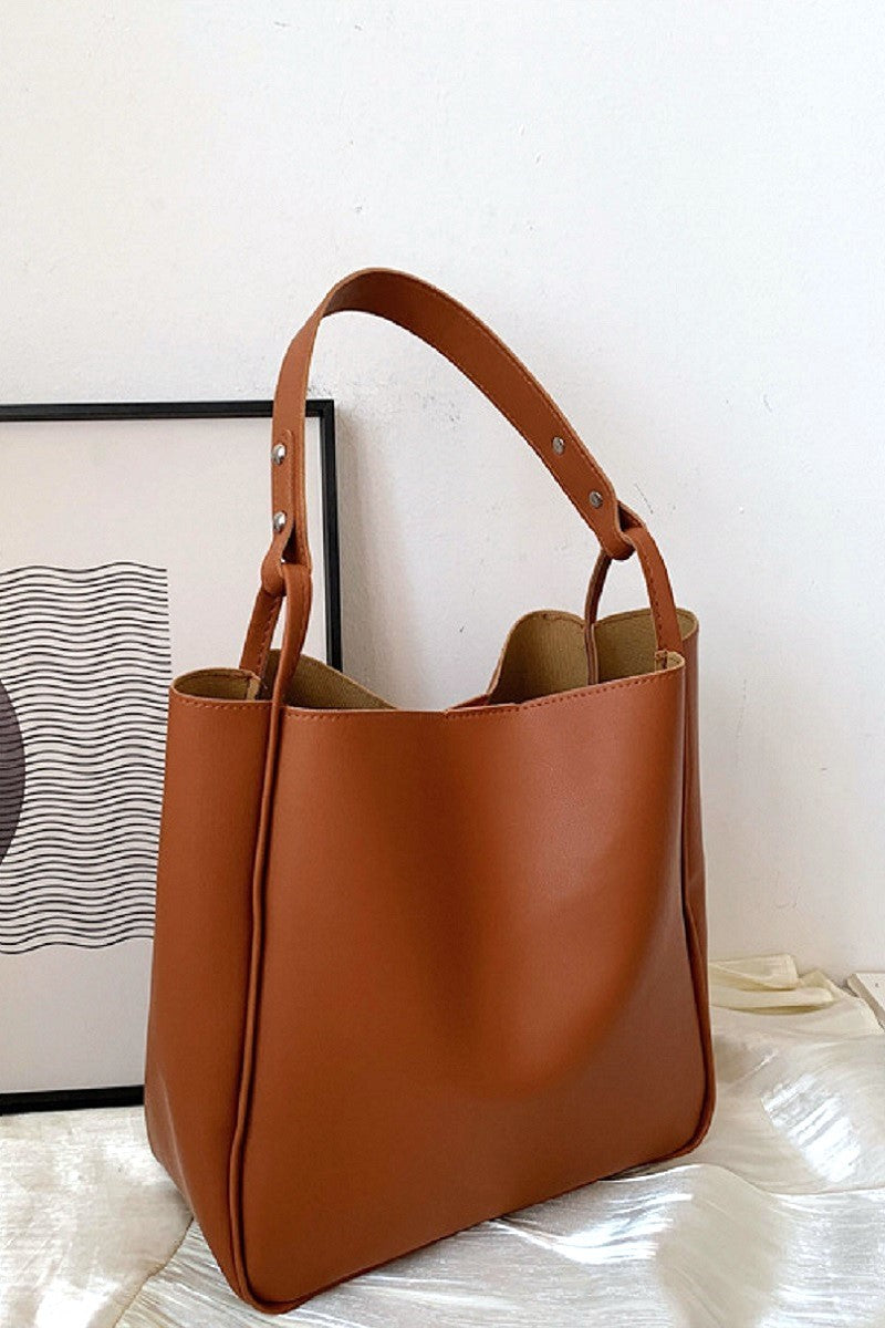 Simple trendy vegan leather shoulder pouch bag
