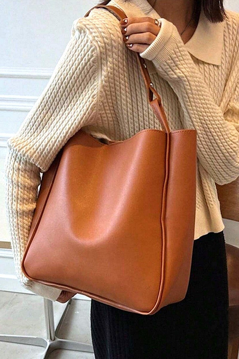 Simple trendy vegan leather shoulder pouch bag