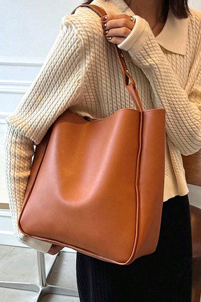 Simple trendy vegan leather shoulder pouch bag