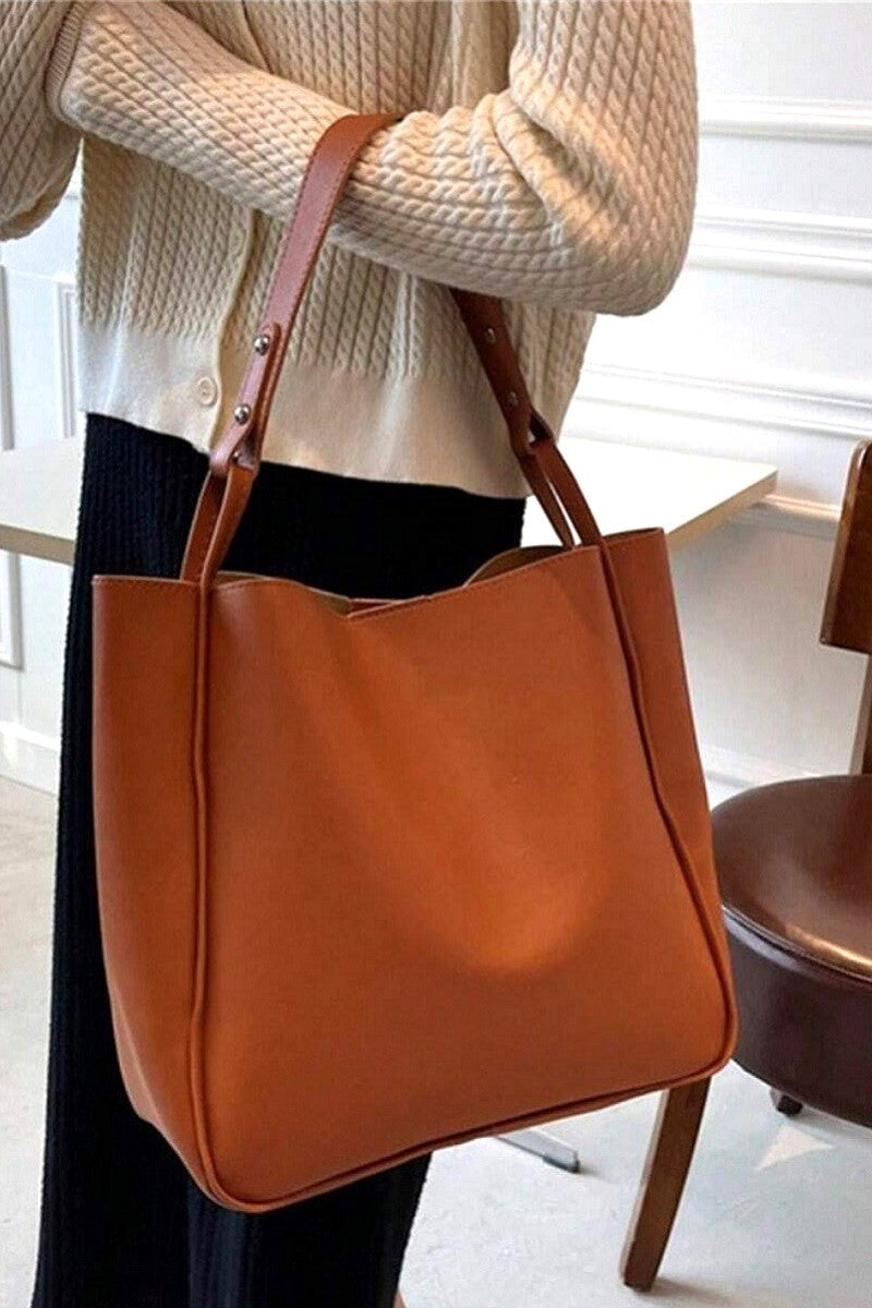 Simple trendy vegan leather shoulder pouch bag