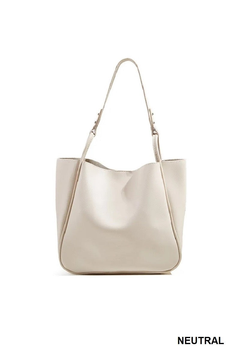 Simple trendy vegan leather shoulder pouch bag