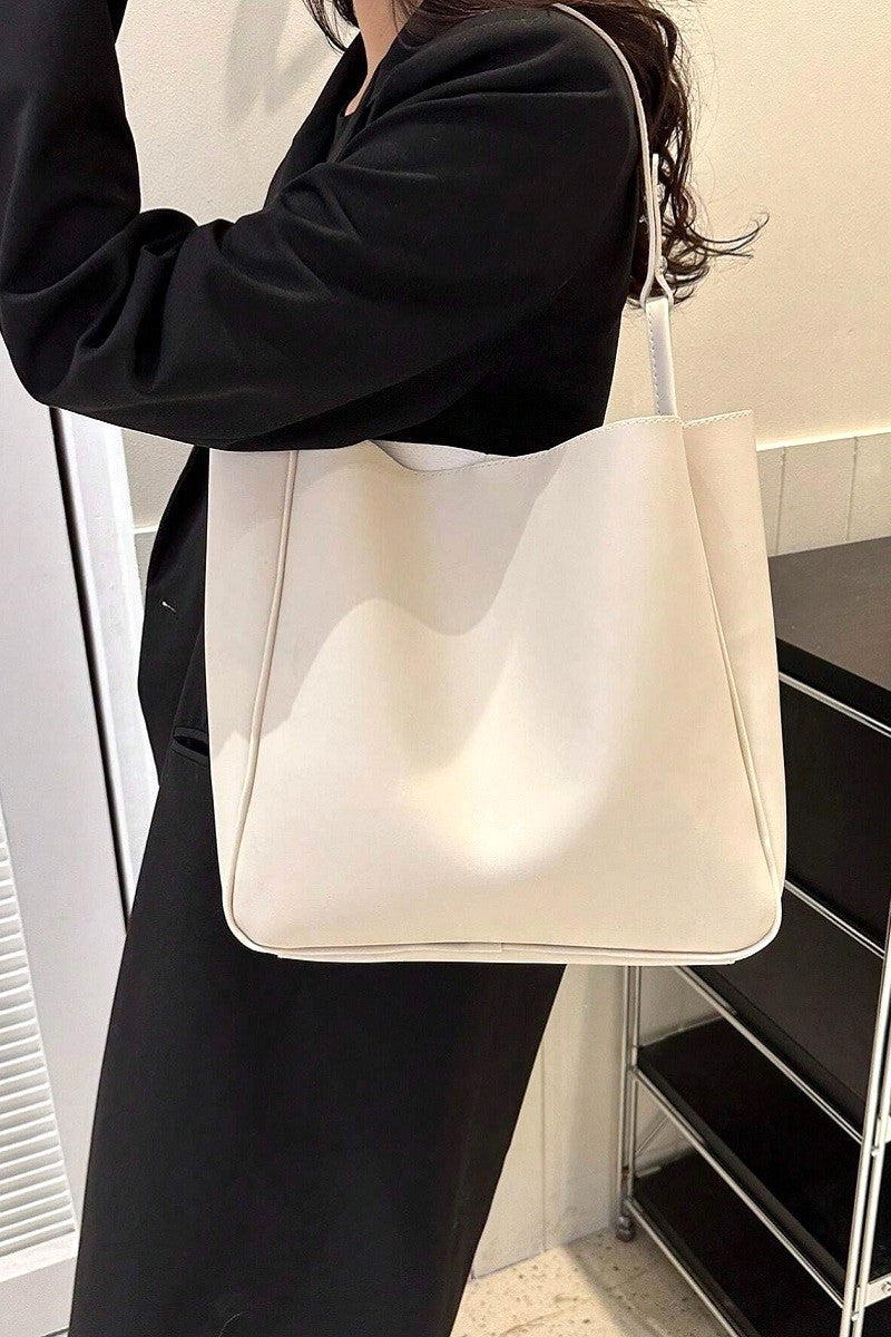 Simple trendy vegan leather shoulder pouch bag