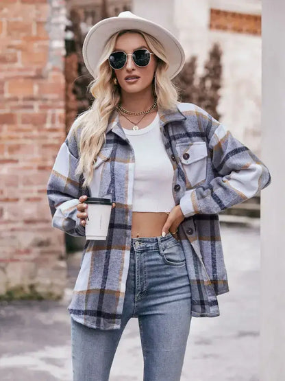 Gray Blue Plaid Shacket