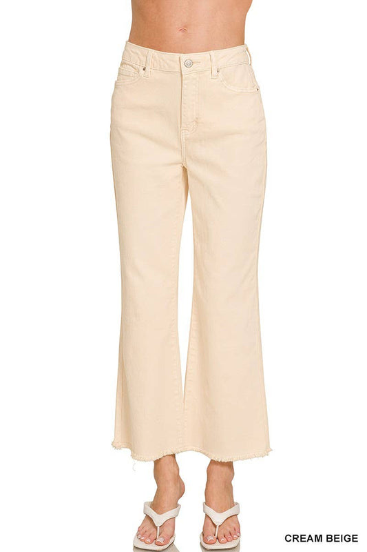 Acid Washed High Waist Frayed Hem Bootcut Pants