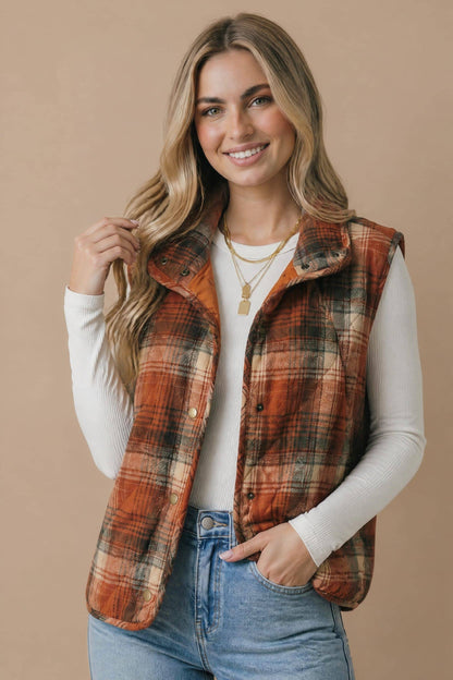 Plaid Quilted Puffer Vest