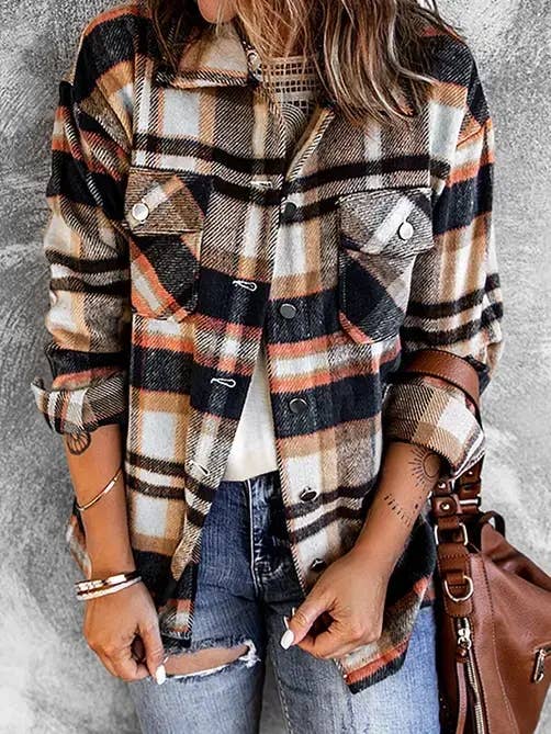 Orange Blue Plaid Shacket