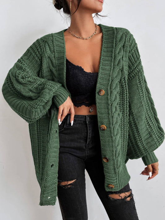 Loose Knit Lantern Sleeve Cardigan