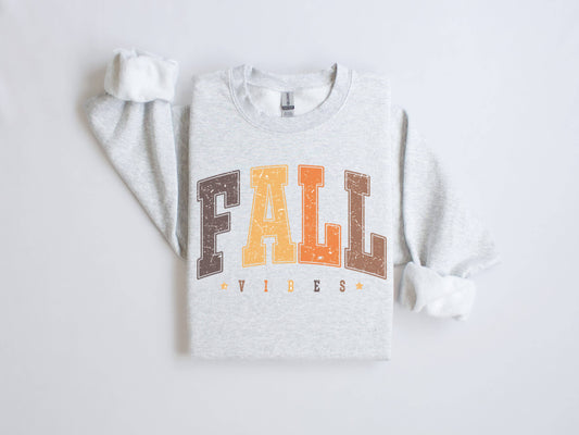Fall Vibes Varsity Fall Crew Neck Sweatshirt
