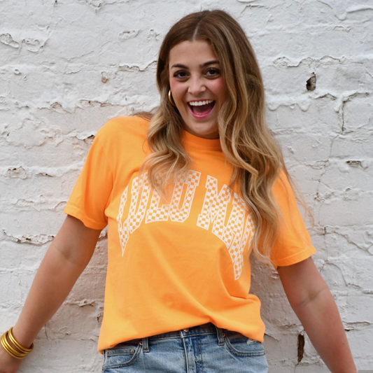 LULU MAC Checkered Bright Orange Comfort Colors Tee